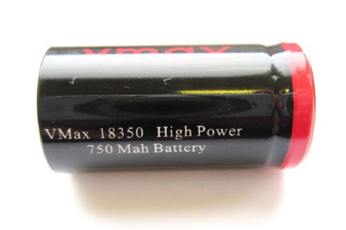 Аккумулятор к модам и варивольтам Vmax 18350 High Power (750 mAh, с защитой) - фото 2