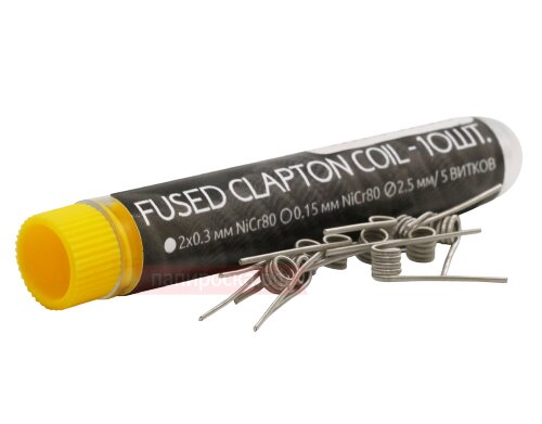 Fused Clapton - HOT COILS (0,3мм + 0,15мм, нихром) - готовые спирали (10шт)